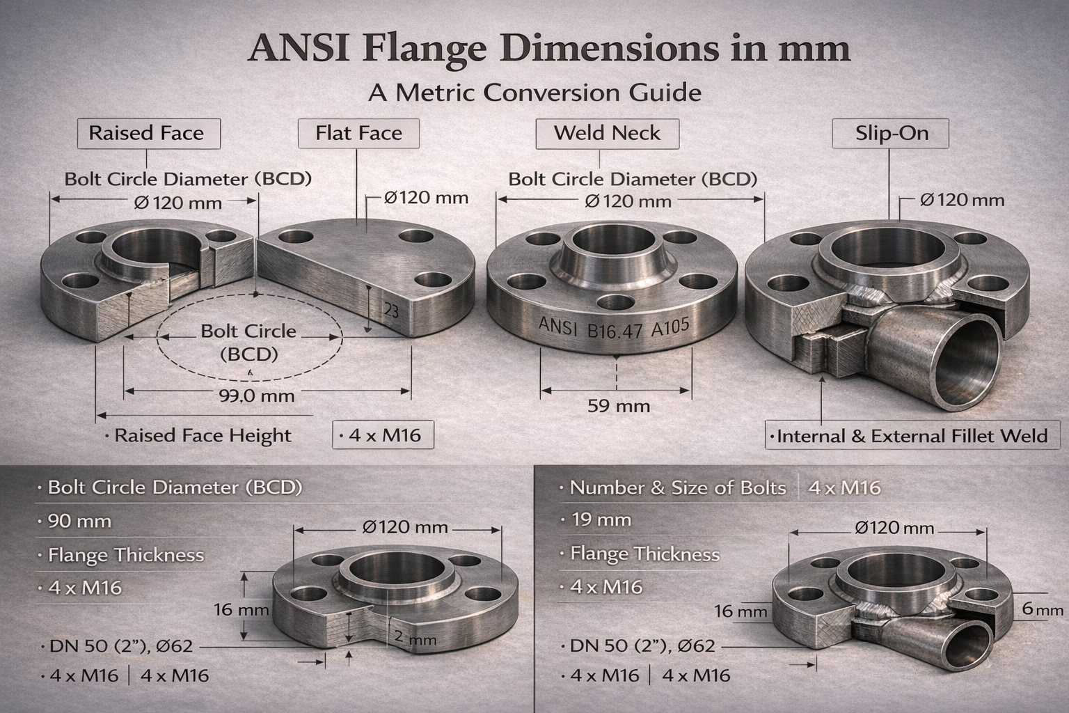 ANSI Flange Dimensions in mm